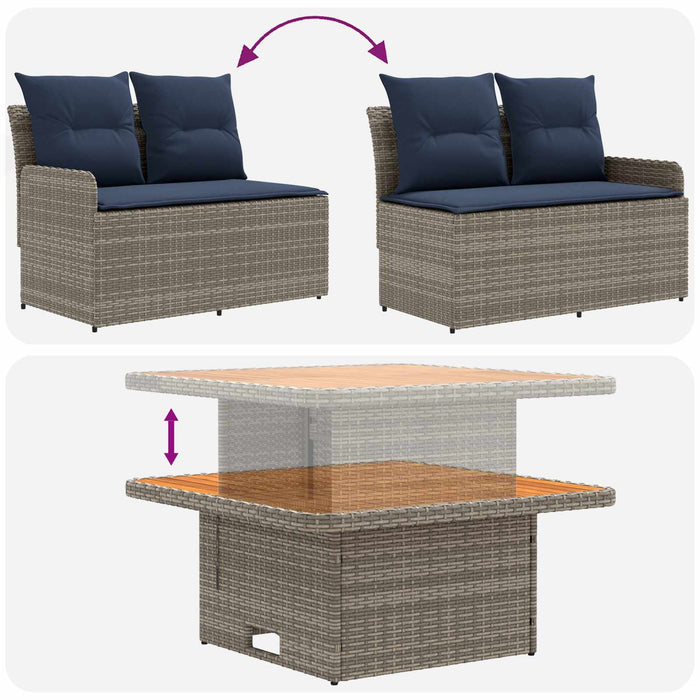 Seturi de mobilier 7 pcs Gri și albastru marin Ratan PE WALTI