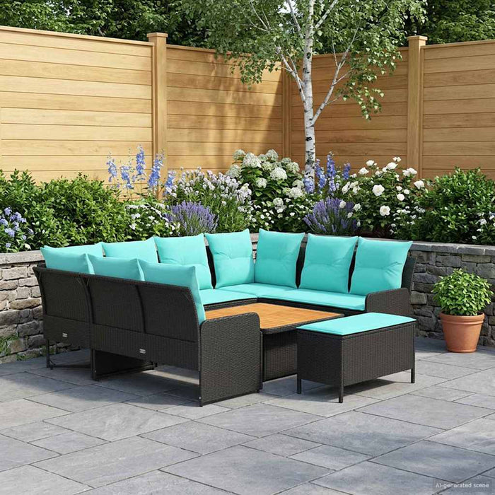 Seturi de mobilier cu pernă 7 pcs Negru și Turcoaz Ratan PE WALTI