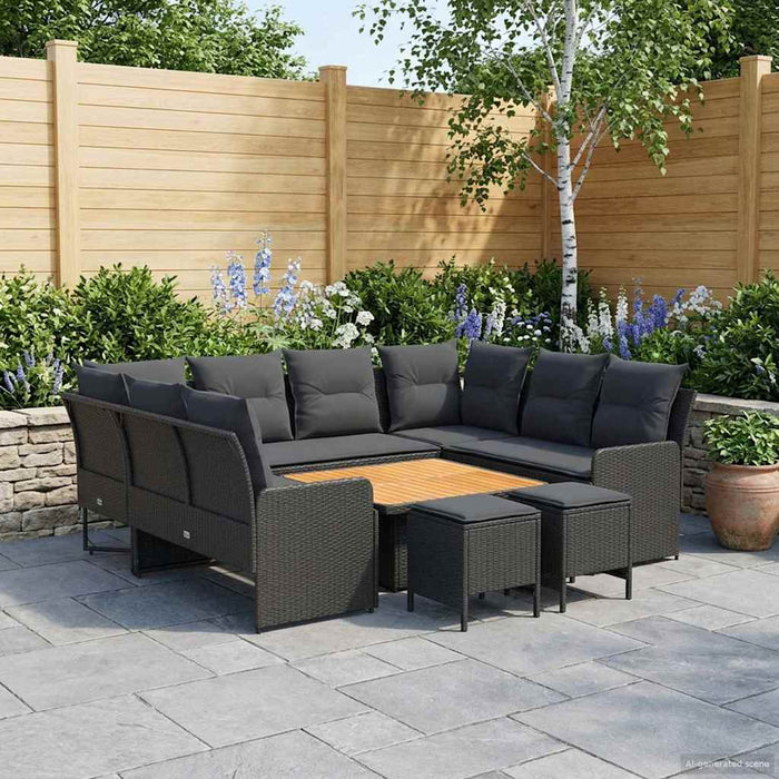 Seturi de mobilier cu pernă 8 pcs Negru Ratan PE WALTI