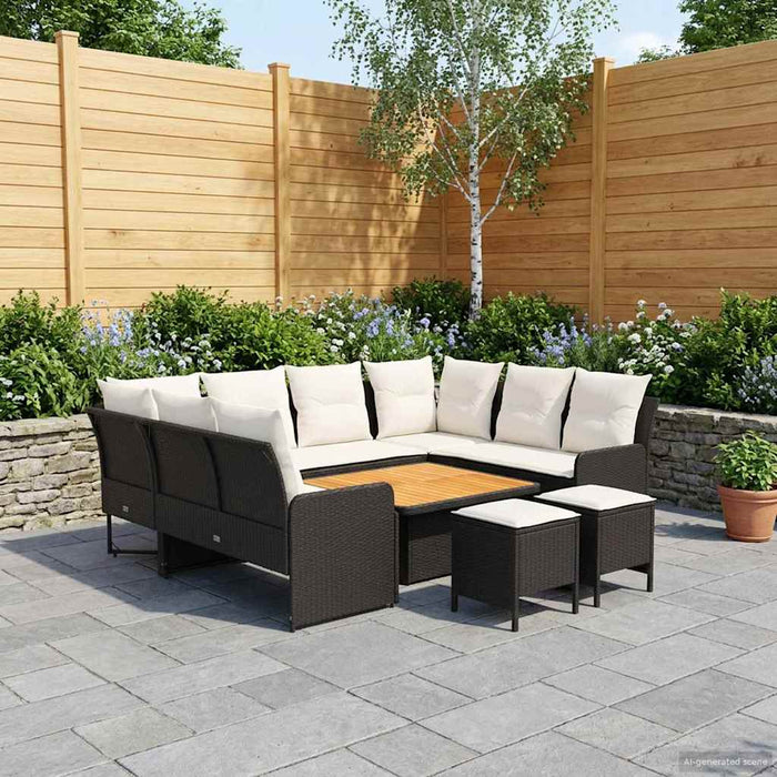 Seturi de mobilier cu pernă 8 pcs Negru și Crem Ratan PE WALTI