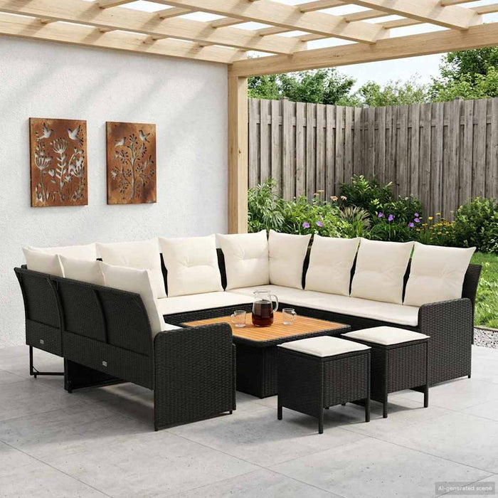 Seturi de mobilier cu pernă 8 pcs Negru și Crem Ratan PE WALTI