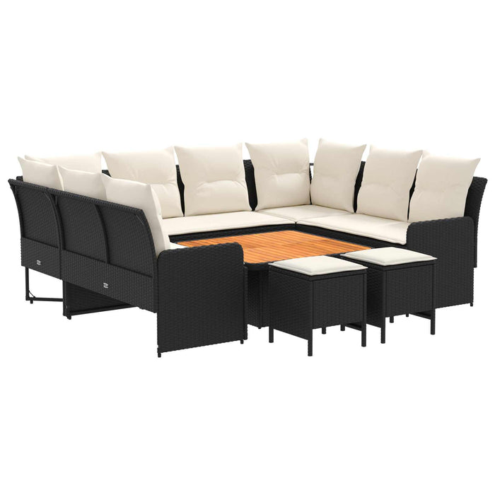 Seturi de mobilier cu pernă 8 pcs Negru și Crem Ratan PE WALTI