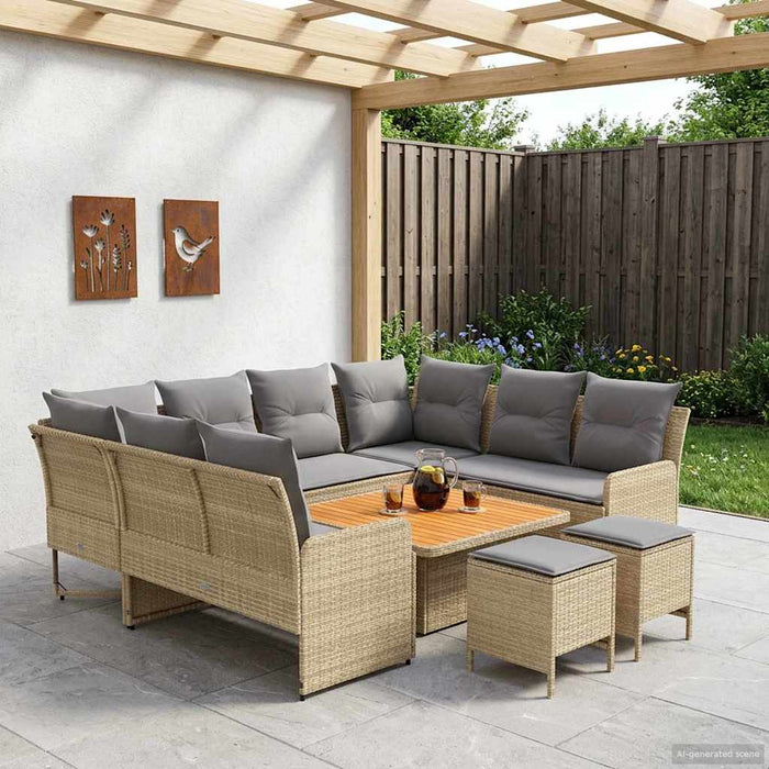 Seturi de mobilier cu pernă 8 pcs Beige și gri deschis Ratan PE WALTI