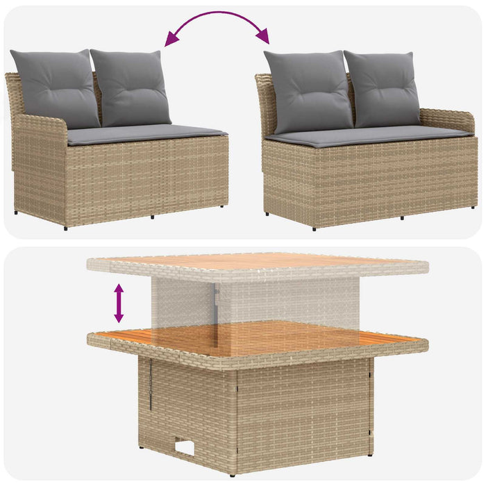 Seturi de mobilier cu pernă 8 pcs Beige și gri deschis Ratan PE WALTI