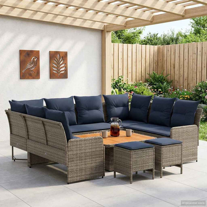 Seturi de mobilier 8 pcs Gri și albastru marin Ratan PE WALTI