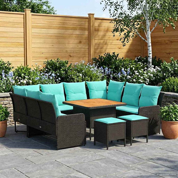 Seturi de mobilier cu pernă 8 pcs Negru și Turcoaz Ratan PE WALTI