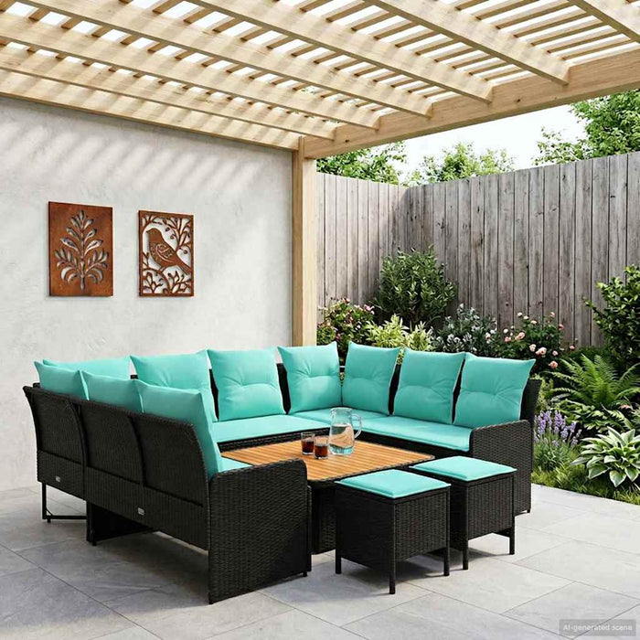Seturi de mobilier cu pernă 8 pcs Negru și Turcoaz Ratan PE WALTI