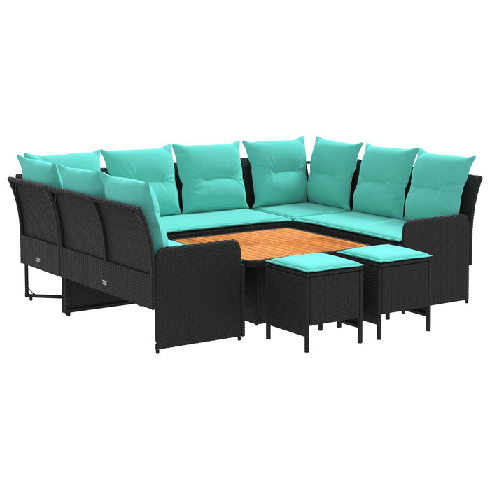 Seturi de mobilier cu pernă 8 pcs Negru și Turcoaz Ratan PE WALTI