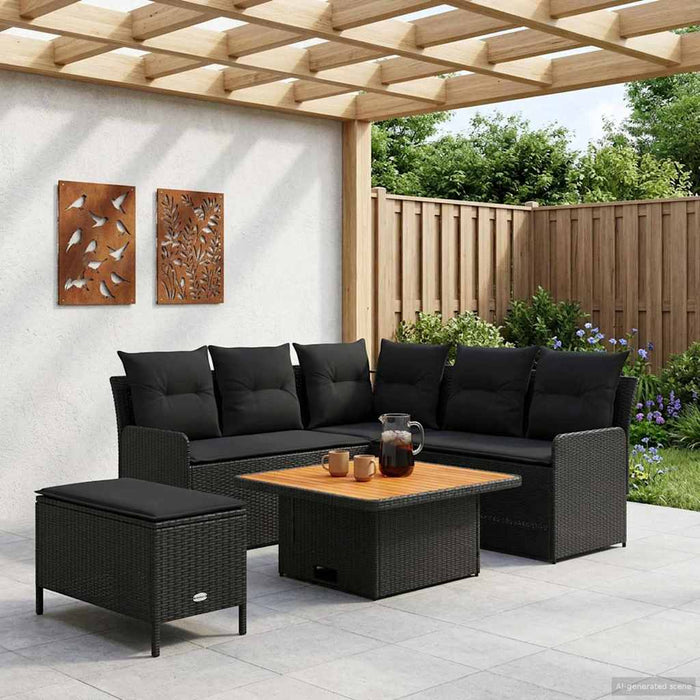 Seturi de mobilier cu pernă 5 pcs Negru Ratan PE WALTI