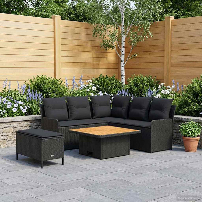 Seturi de mobilier cu pernă 5 pcs Negru Ratan PE WALTI