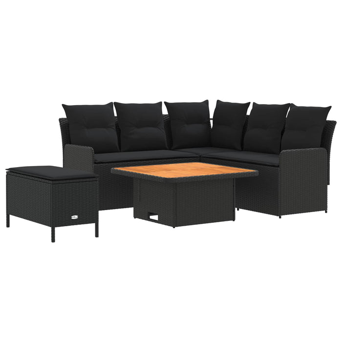 Seturi de mobilier cu pernă 5 pcs Negru Ratan PE WALTI