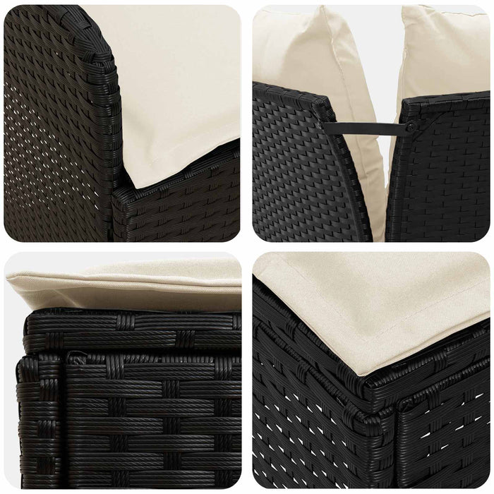 Seturi de mobilier cu pernă 5 pcs Negru și Crem Ratan PE WALTI