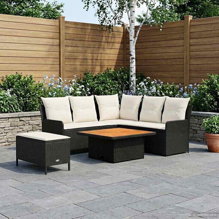 Seturi de mobilier cu pernă 5 pcs Negru și Crem Ratan PE WALTI