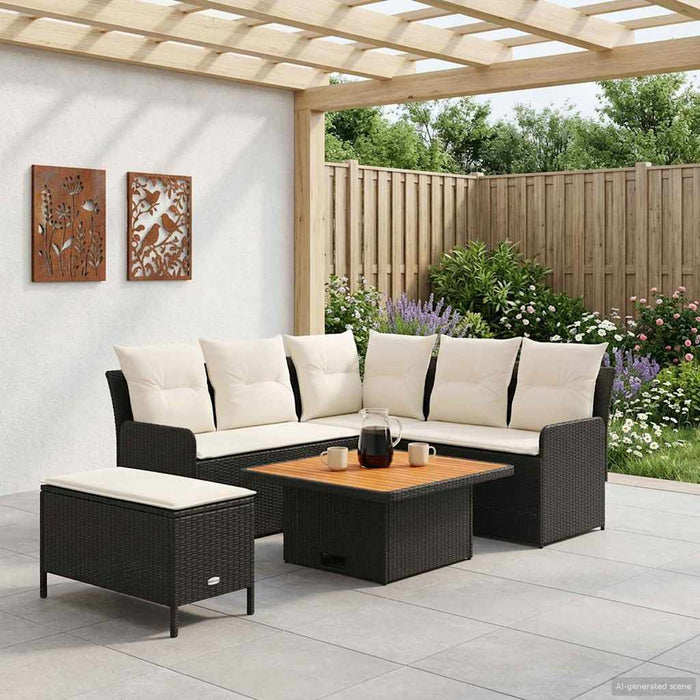 Seturi de mobilier cu pernă 5 pcs Negru și Crem Ratan PE WALTI