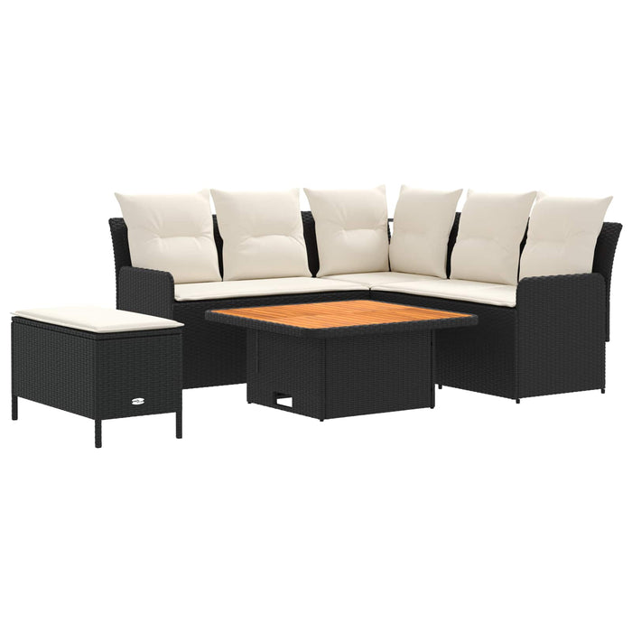 Seturi de mobilier cu pernă 5 pcs Negru și Crem Ratan PE WALTI