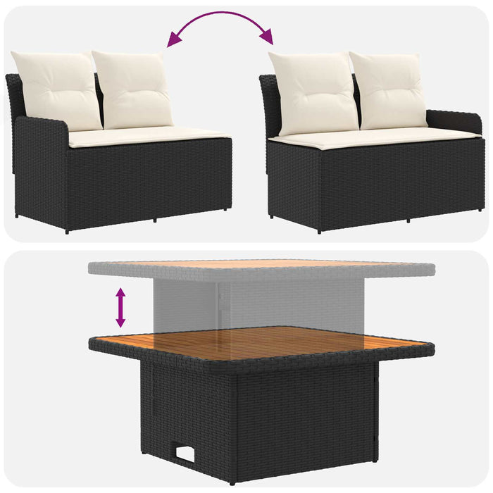 Seturi de mobilier cu pernă 5 pcs Negru și Crem Ratan PE WALTI