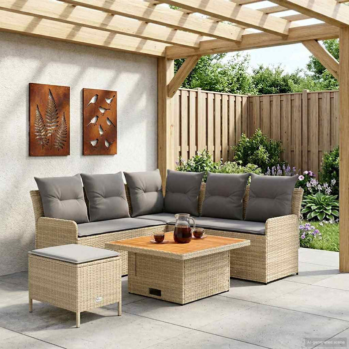 Seturi de mobilier cu pernă 5 pcs Beige și gri deschis Ratan PE WALTI