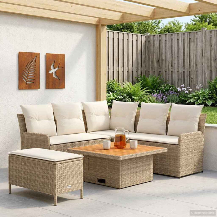 Seturi de mobilier cu pernă 5 pcs Bej și crem Ratan PE WALTI