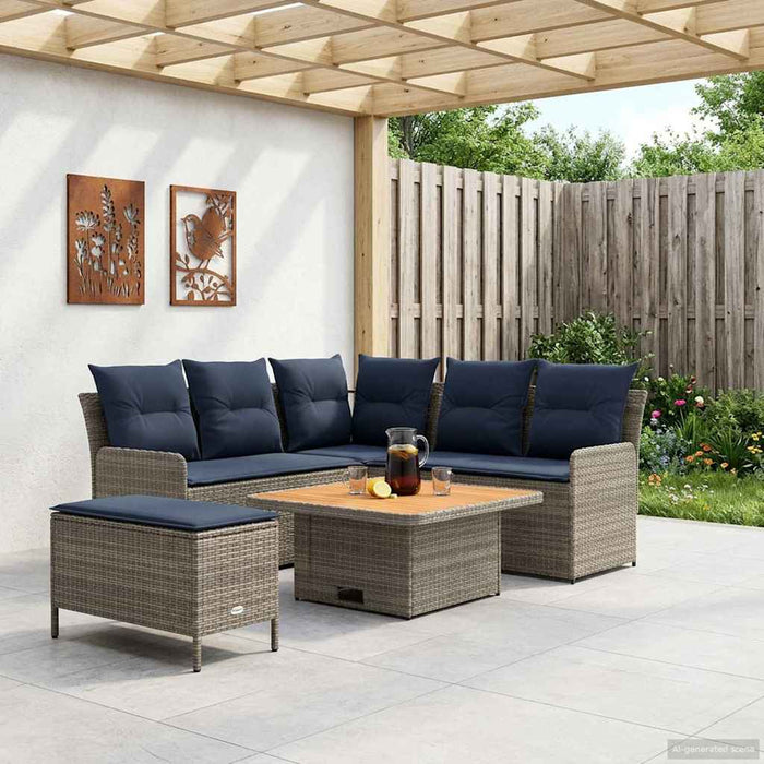 Seturi de mobilier 5 pcs Gri și albastru marin Ratan PE WALTI