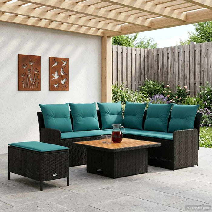 Seturi de mobilier cu pernă 5 pcs Negru și Turcoaz Ratan PE WALTI