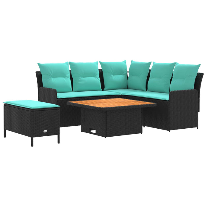 Seturi de mobilier cu pernă 5 pcs Negru și Turcoaz Ratan PE WALTI