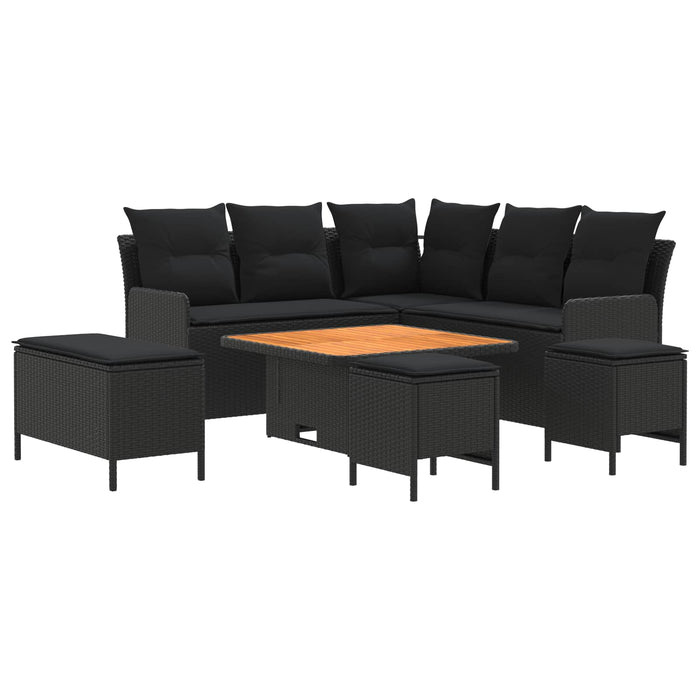 Seturi de mobilier cu pernă 7 pcs Negru Ratan PE WALTI