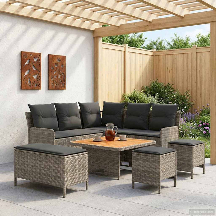 Seturi de mobilier cu pernă 7 pcs Gri și gri închis Ratan PE WALTI
