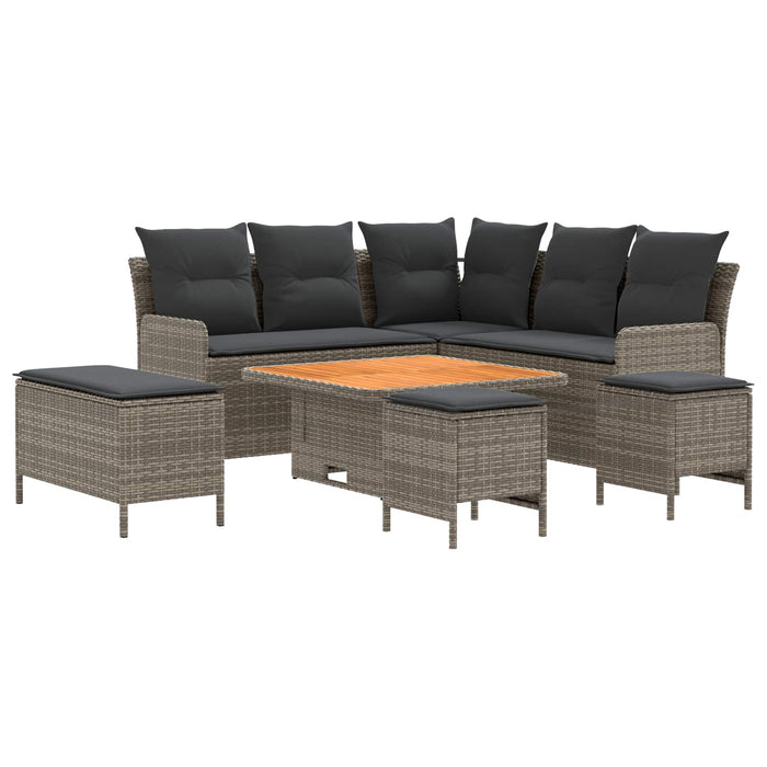 Seturi de mobilier cu pernă 7 pcs Gri și gri închis Ratan PE WALTI