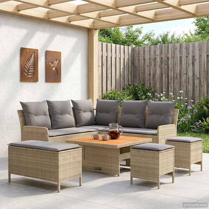 Seturi de mobilier cu pernă 7 pcs Beige și gri deschis Ratan PE WALTI