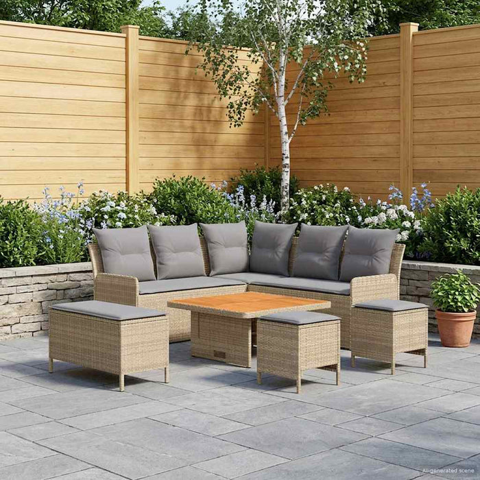 Seturi de mobilier cu pernă 7 pcs Beige și gri deschis Ratan PE WALTI