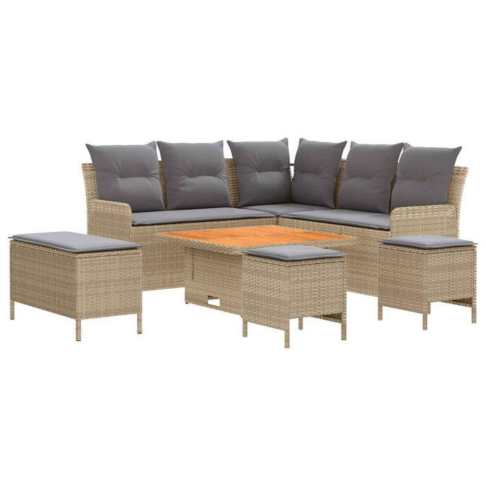 Seturi de mobilier cu pernă 7 pcs Beige și gri deschis Ratan PE WALTI