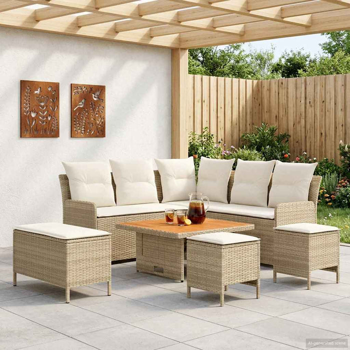 Seturi de mobilier cu pernă 7 pcs Bej și crem Ratan PE WALTI