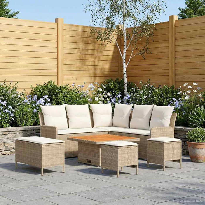 Seturi de mobilier cu pernă 7 pcs Bej și crem Ratan PE WALTI