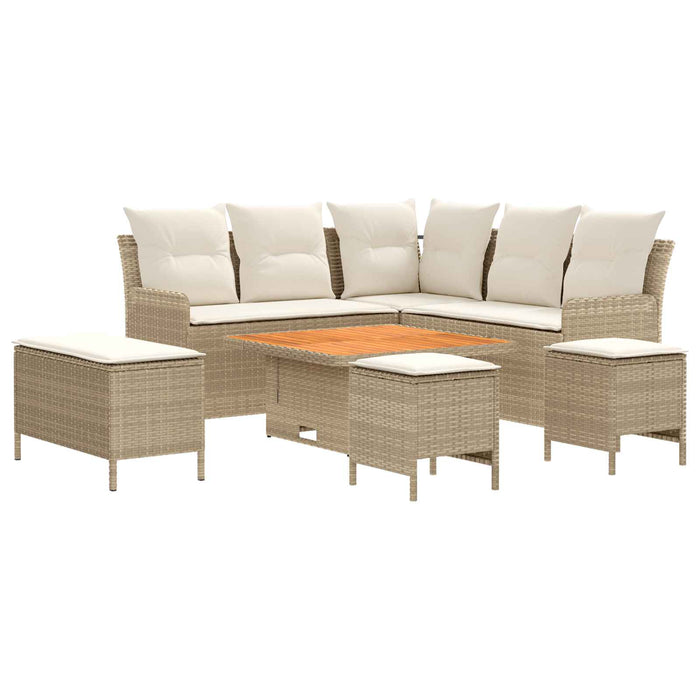 Seturi de mobilier cu pernă 7 pcs Bej și crem Ratan PE WALTI