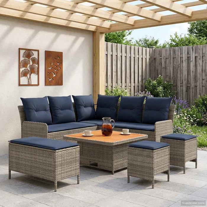 Seturi de mobilier 7 pcs Gri și albastru marin Ratan PE WALTI