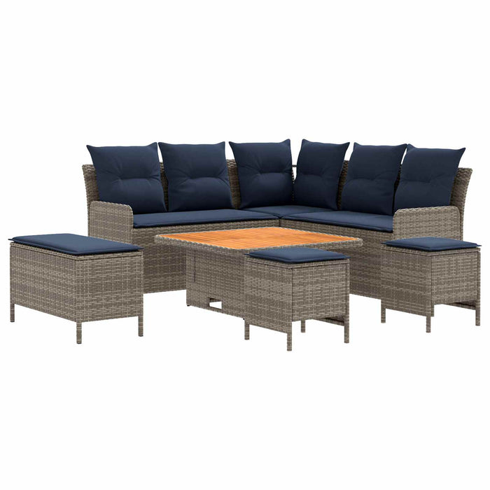 Seturi de mobilier 7 pcs Gri și albastru marin Ratan PE WALTI