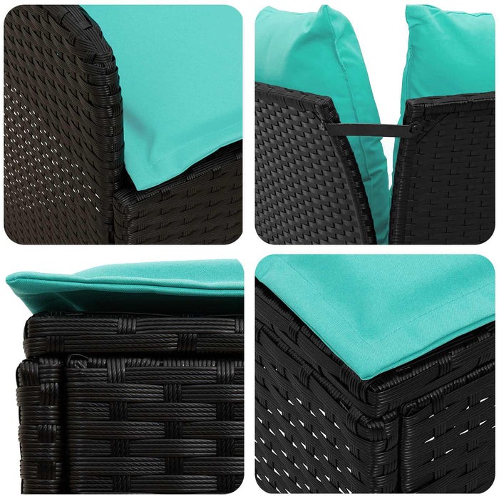 Seturi de mobilier cu pernă 7 pcs Negru și Turcoaz Ratan PE WALTI