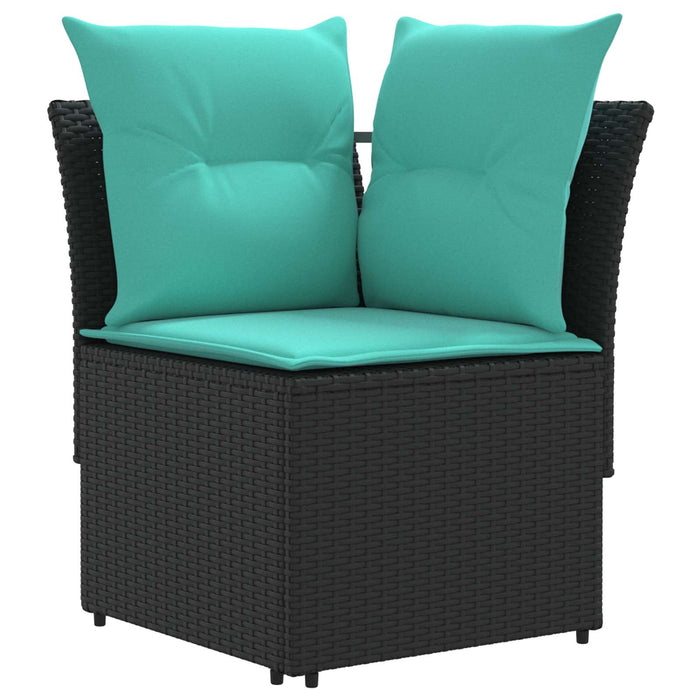 Seturi de mobilier cu pernă 7 pcs Negru și Turcoaz Ratan PE WALTI
