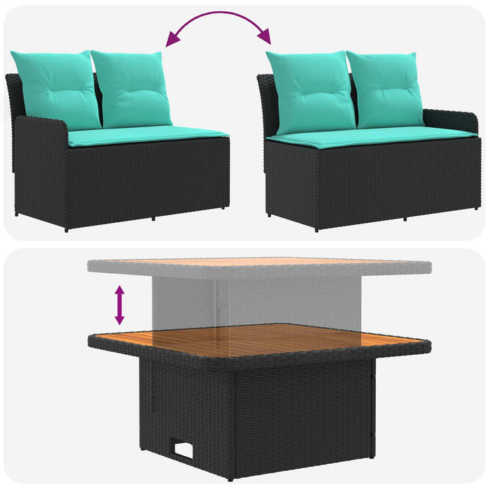 Seturi de mobilier cu pernă 7 pcs Negru și Turcoaz Ratan PE WALTI