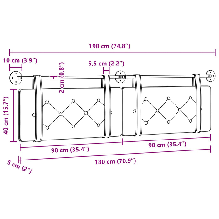 Cap de pat suspendat Alb 190 x 55 x 5 cm Piele artificială - WALTI WALTI