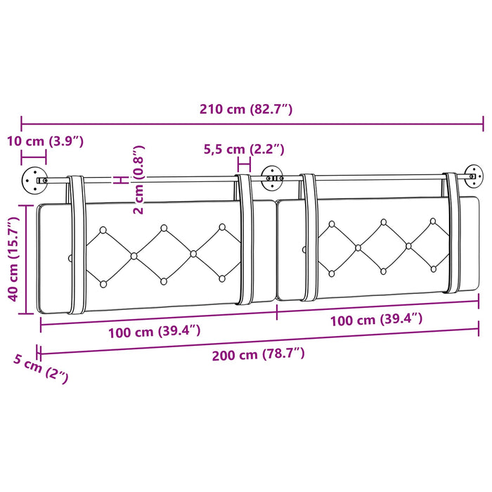 Cap de pat suspendat Pe perete Gri 210 x 55 x 5 cm PU antic - WALTI WALTI