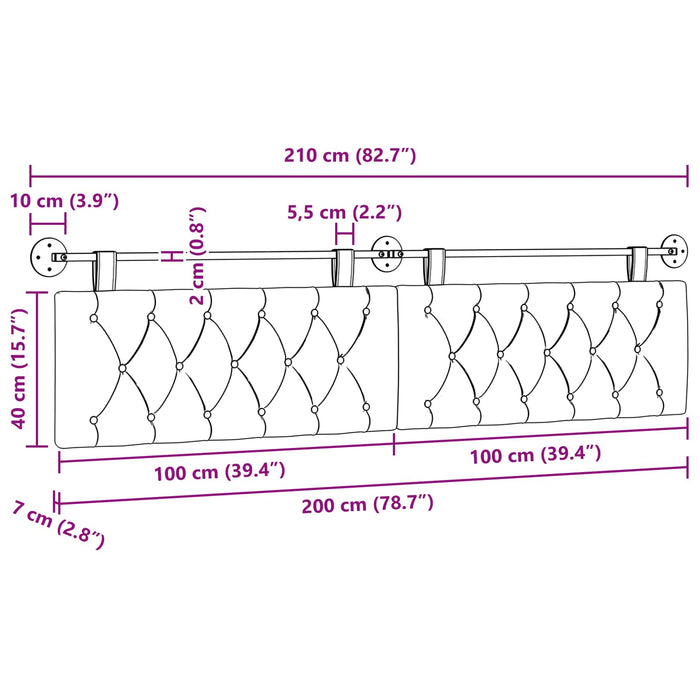 Cap de pat suspendat Pe perete Violet 210 x 55 x 7 cm Catifea WALTI
