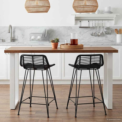 Scaun de bar 2 pcs Negru 44 x 45 x 76 cm Rattan și oțel - WALTI WALTI