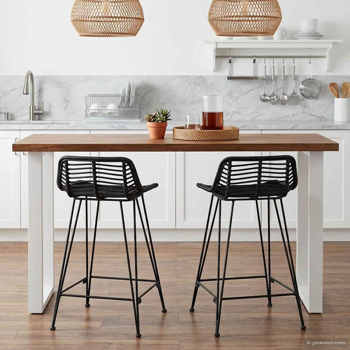 Scaun de bar 2 pcs Negru 44 x 45 x 76 cm Rattan și oțel - WALTI WALTI
