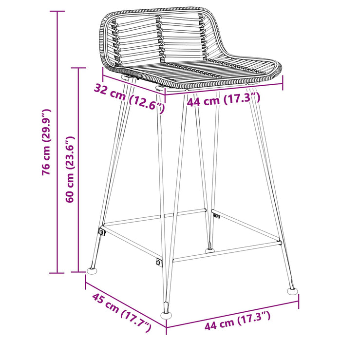 Scaun de bar 2 pcs Negru 44 x 45 x 76 cm Rattan și oțel - WALTI WALTI