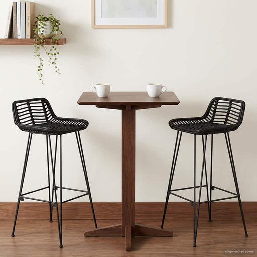 Scaun de bar 2 pcs Negru 44 x 46 x 91 cm Rattan și oțel - WALTI WALTI