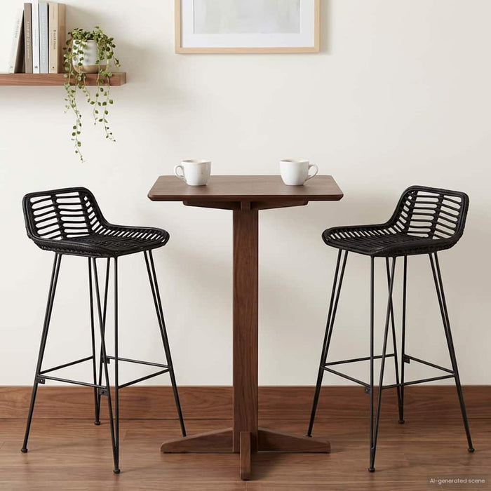 Scaun de bar 2 pcs Negru 44 x 46 x 91 cm Rattan și oțel - WALTI WALTI