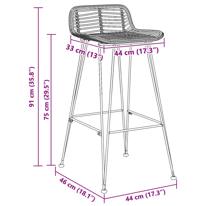 Scaun de bar 2 pcs Negru 44 x 46 x 91 cm Rattan și oțel - WALTI WALTI