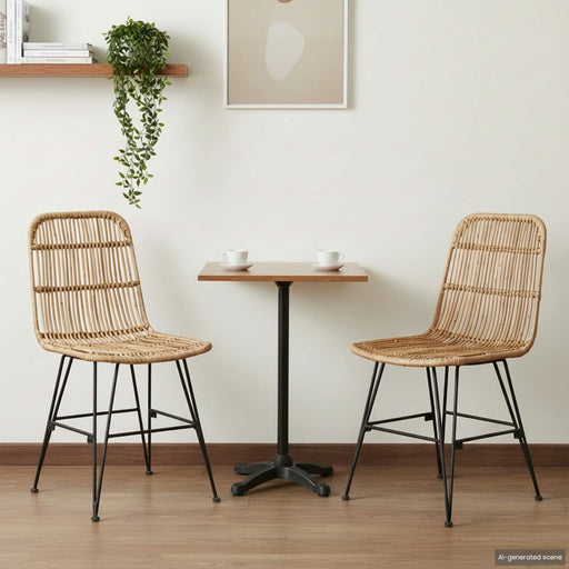 Scaun de dining 2 pcs natural 41 x 55 x 85 cm Rattan și oțel - WALTI WALTI