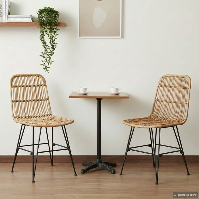 Scaun de dining 2 pcs natural 41 x 55 x 85 cm Rattan și oțel - WALTI WALTI
